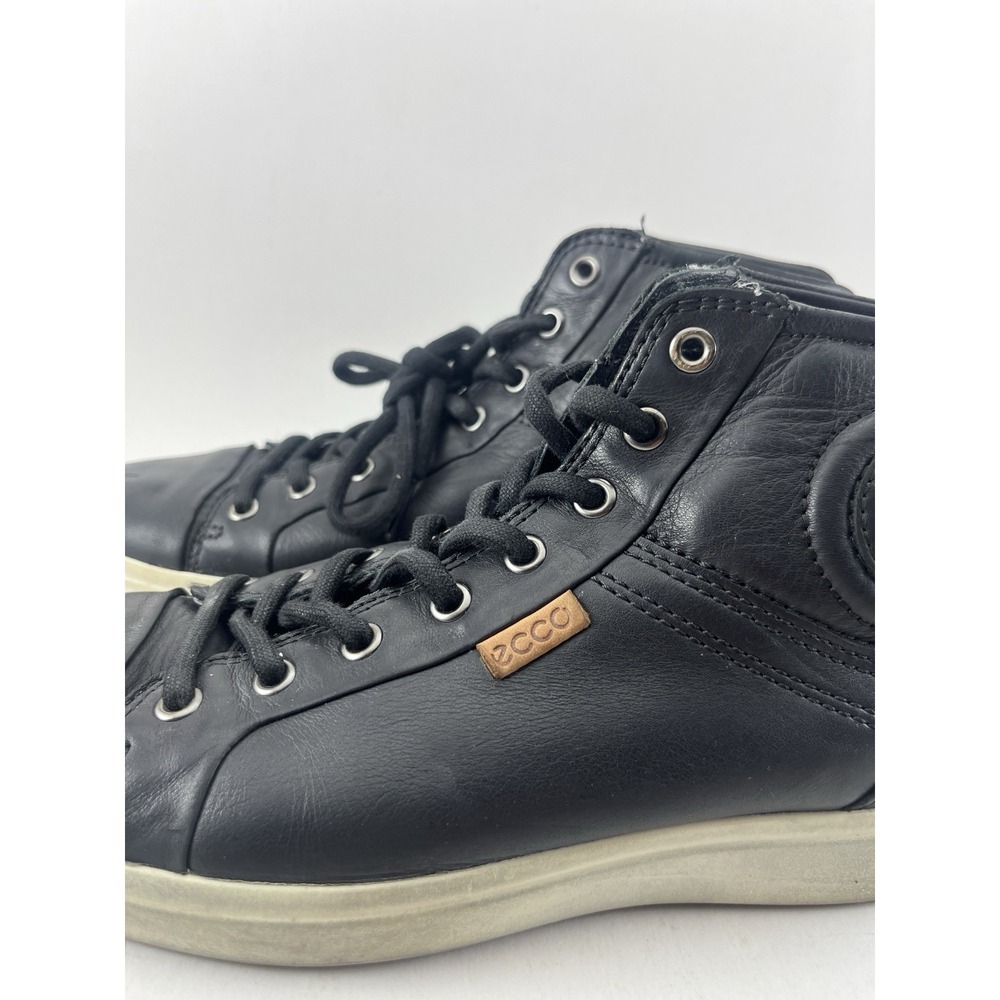 Ecco Soft 7 Mens 7 Black Leather Sneakers Lace-Up High Top Round Toe Casual - Picture 2 of 10